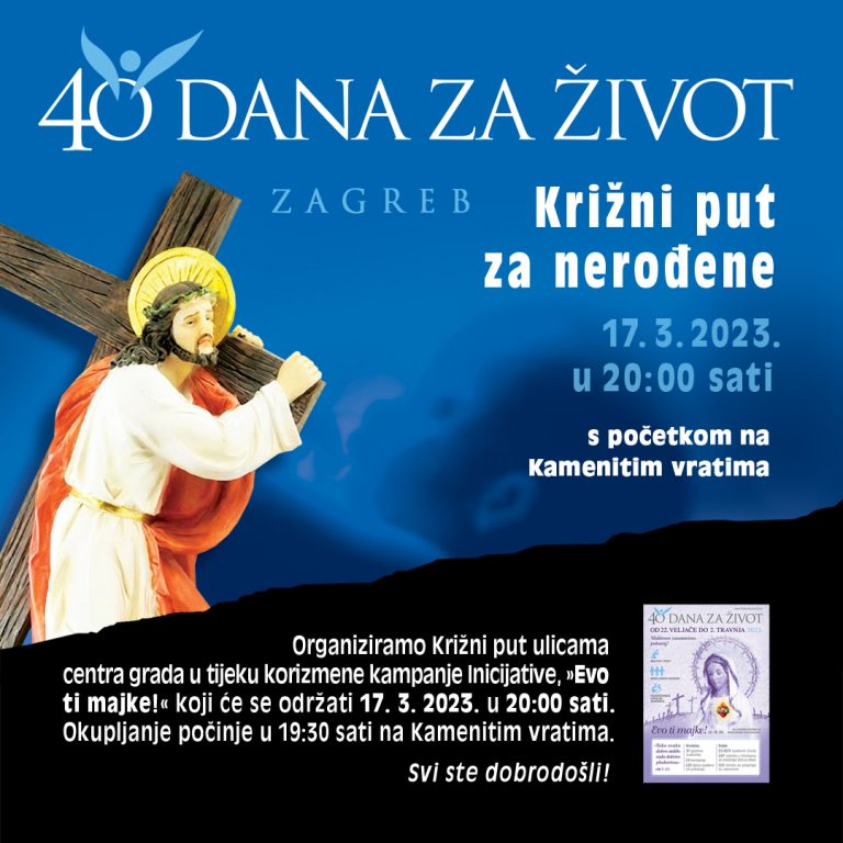 ’40 dana za život’ organizira križni put za nerođene u Zagrebu