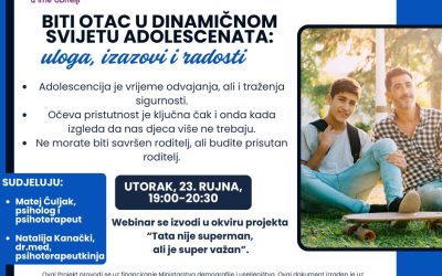 Prijavite se na webinar“Biti otac u dinamičnom svijetu adolescenata: uloga, izazovi i radosti”