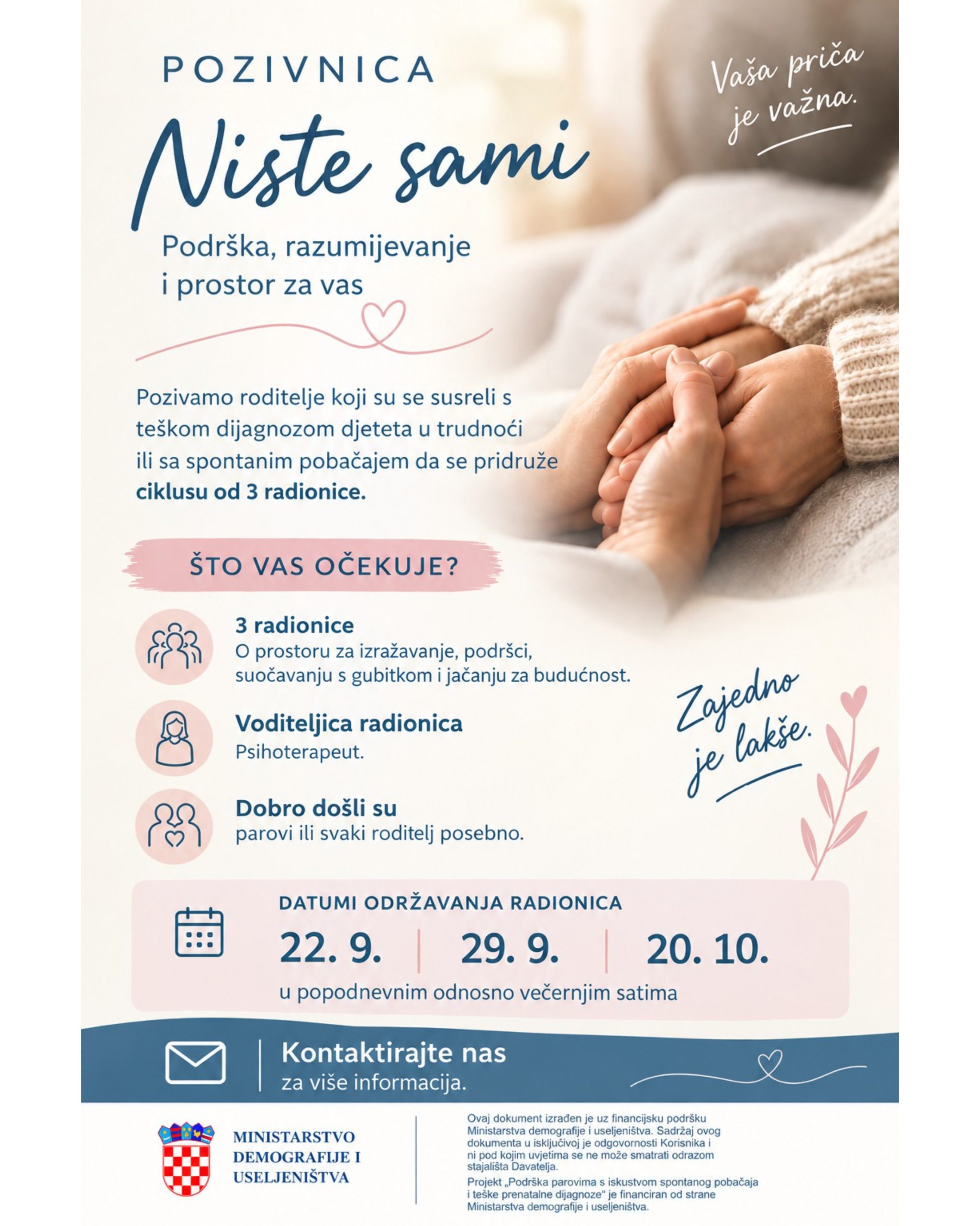 Niste sami: prostor za podršku, razumijevanje i novu snagu, prijavite se na radionicu