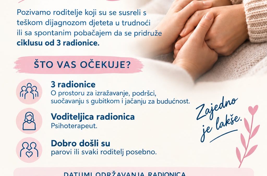 Pridružite nam se 20. 10. na radionici „Podrška parovima s iskustvom spontanog pobačaja i teške prenatalne dijagnoze“