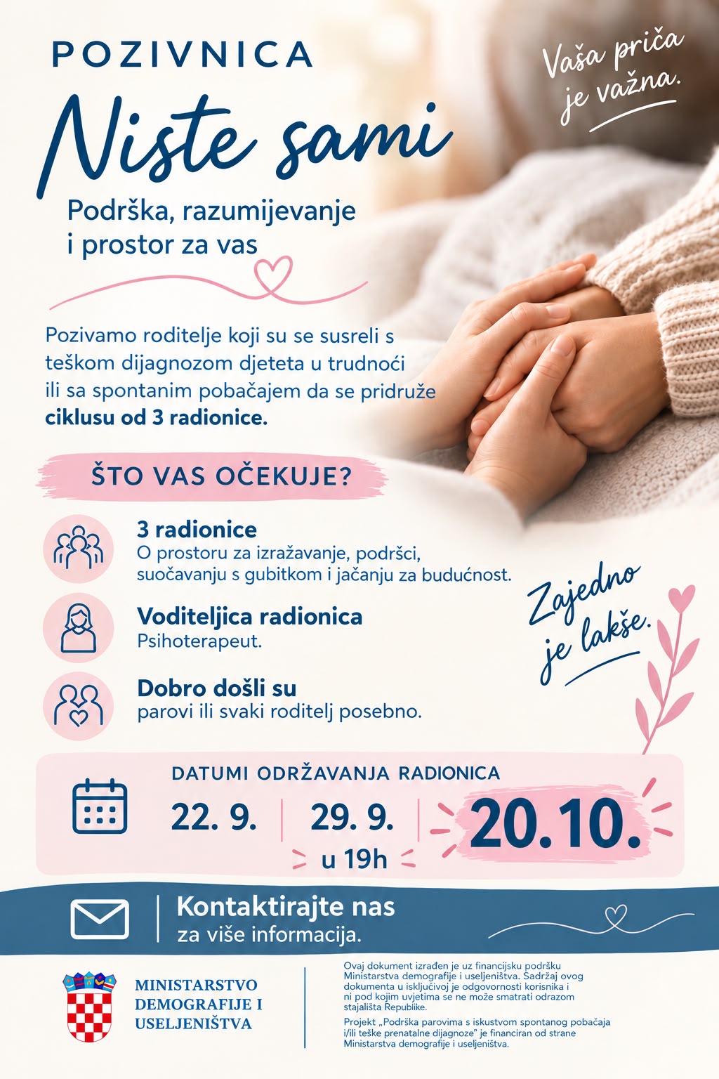 Pridružite nam se 20. 10. na radionici „Podrška parovima s iskustvom spontanog pobačaja i teške prenatalne dijagnoze“